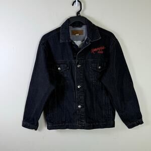 Vintage Port Authority Jacket Mens S Blue Denim Medium Wash Trucker Biker y2k